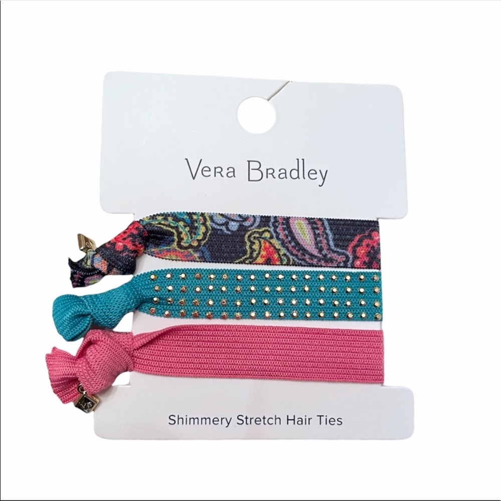 Vera Bradly Stretch Shimmery Hair Ties Twilight Paisley Blue Pink